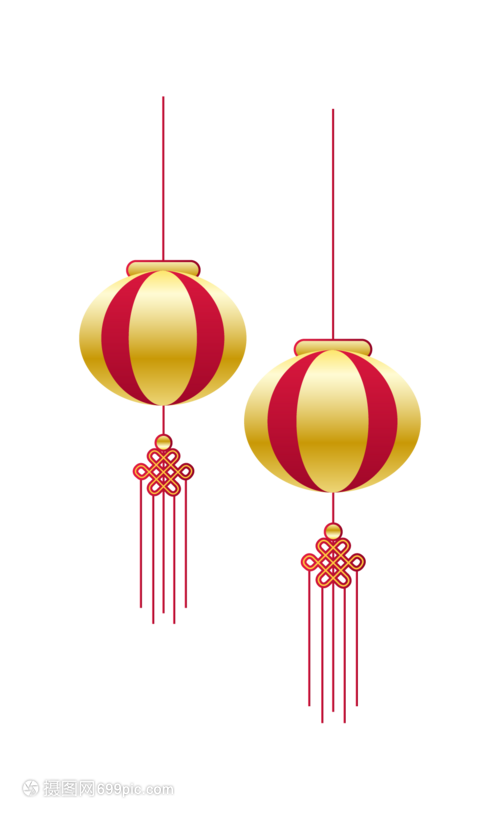 金色灯笼新年中国结元素